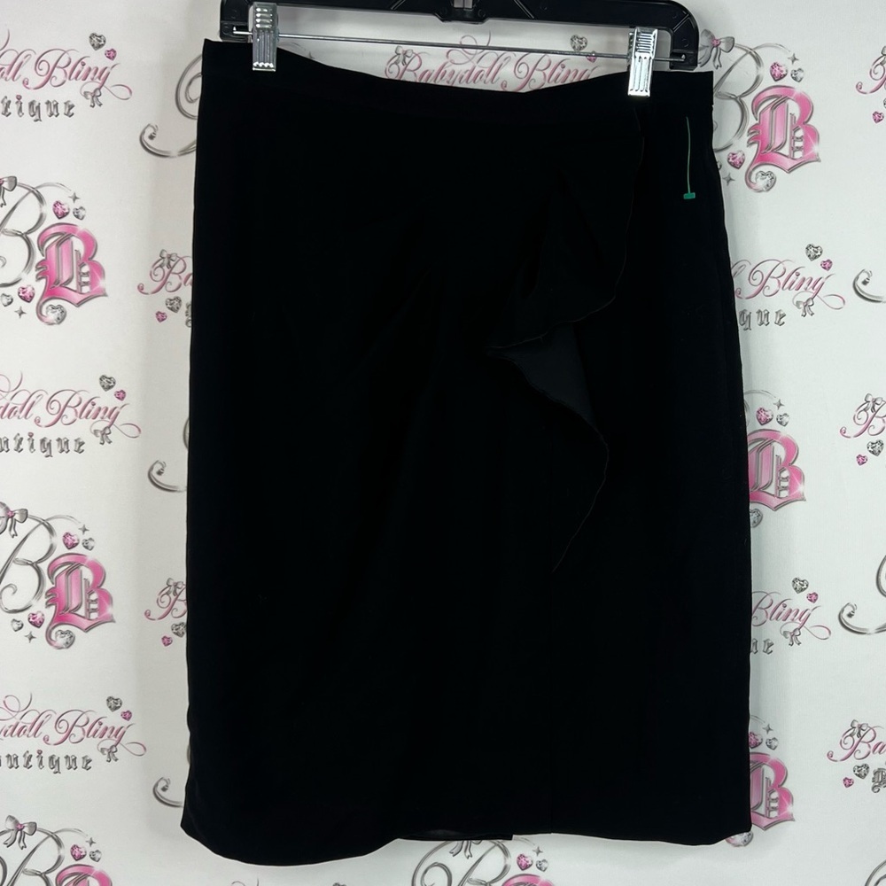 Tahari Classic Black Pencil Skirt ruffle detail zip up back classic classy